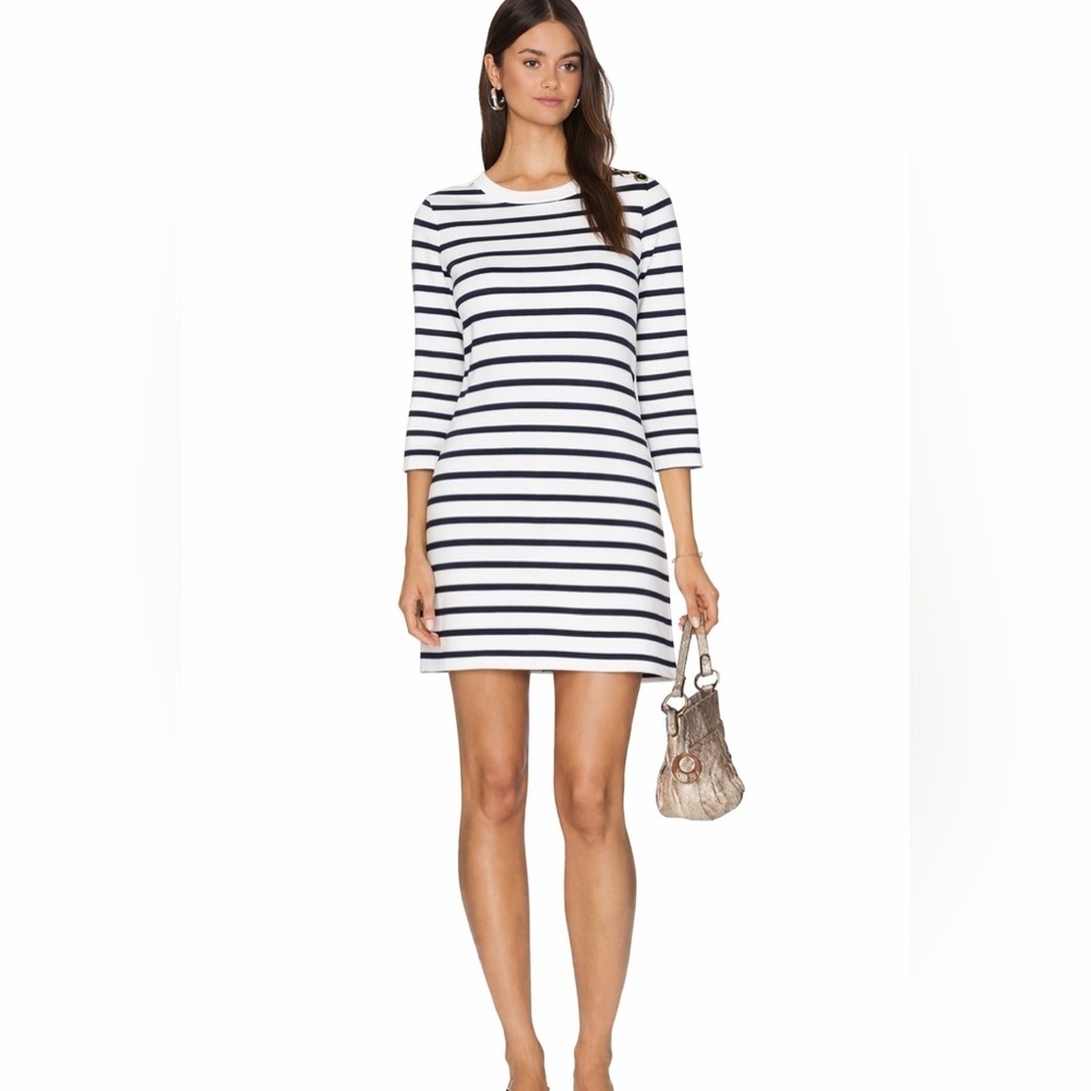Theory Lemdrella Prosecco Striped Knit Dress XS Navy Ivory